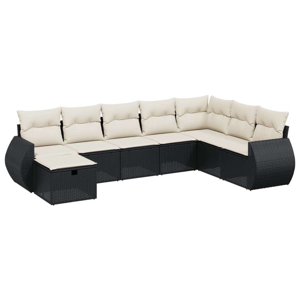 vidaXL 8-tlg. Garten-Sofagarnitur mit Kissen Schwarz Poly Rattan