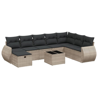 vidaXL Salon de jardin 9 pcs avec coussins Résine tressée Gris