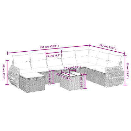 vidaXL Salon de jardin 9 pcs avec coussins Résine tressée Gris