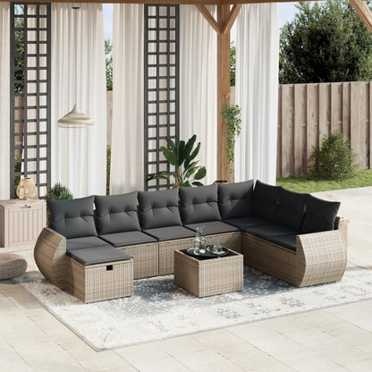 vidaXL Salon de jardin 9 pcs avec coussins Résine tressée Gris