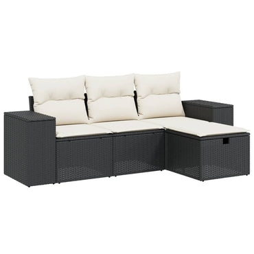 vidaXL Salon de jardin 4 pcs avec coussins résine tressée noir