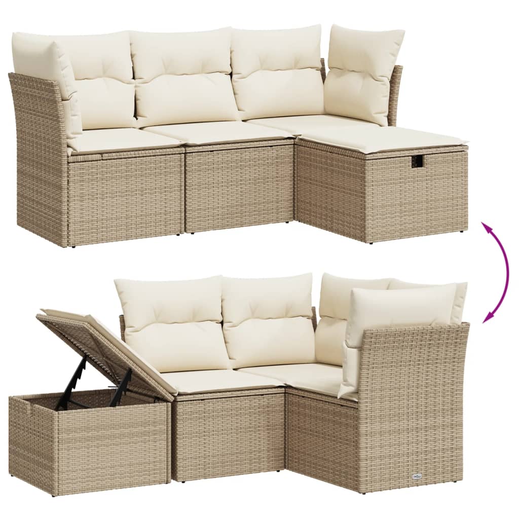 vidaXL Ensemble de canapés de jardin 4 pcs avec coussins en résine tressée beige