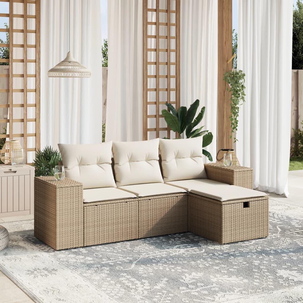 vidaXL Ensemble de canapés de jardin 4 pcs avec coussins en résine tressée beige