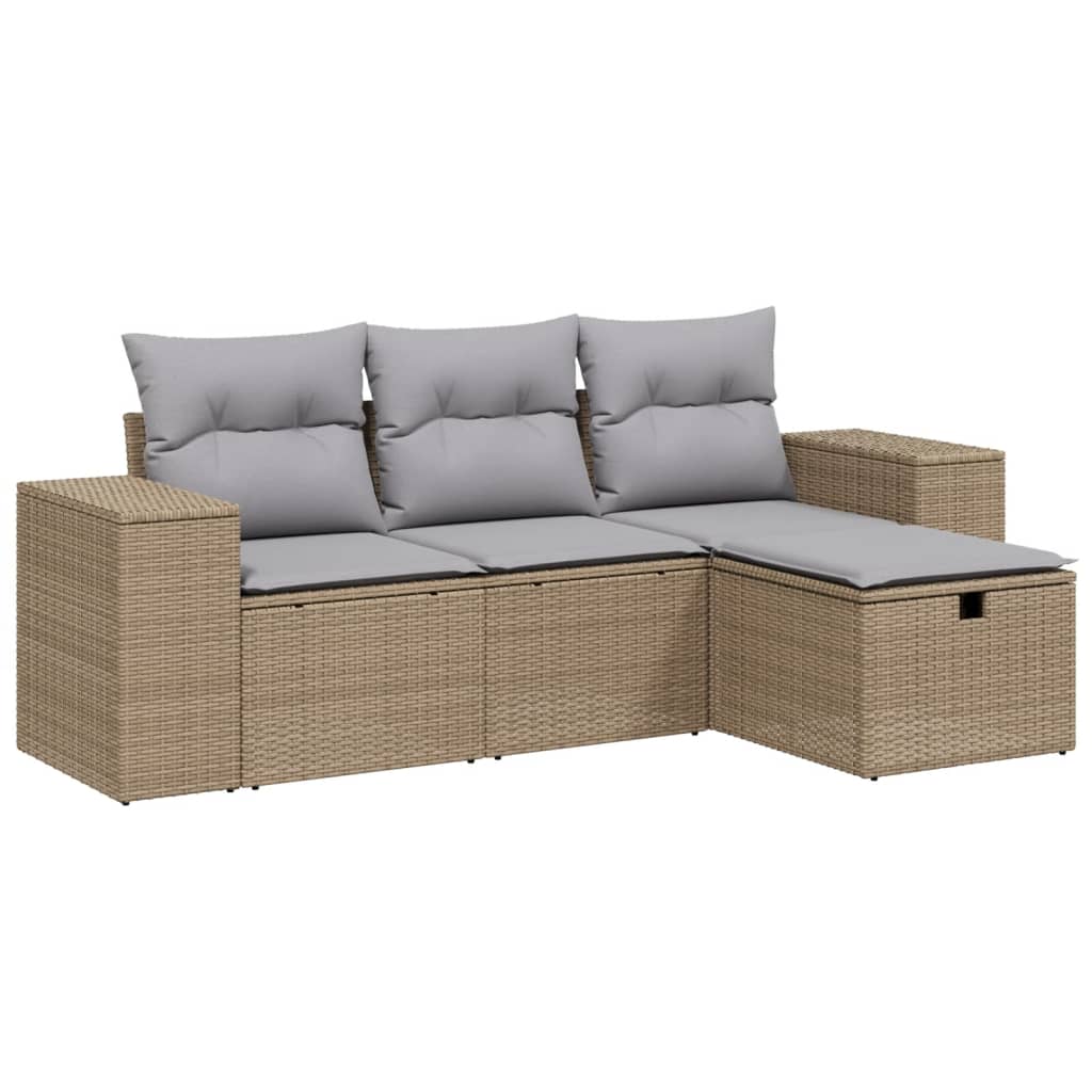 vidaXL Ensemble de canapés de jardin 4 pièces avec coussins, mélange beige, résine tressée