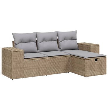 vidaXL 4-tlg. Garten-Sofagarnitur mit Kissen Beigemischung Poly Rattan