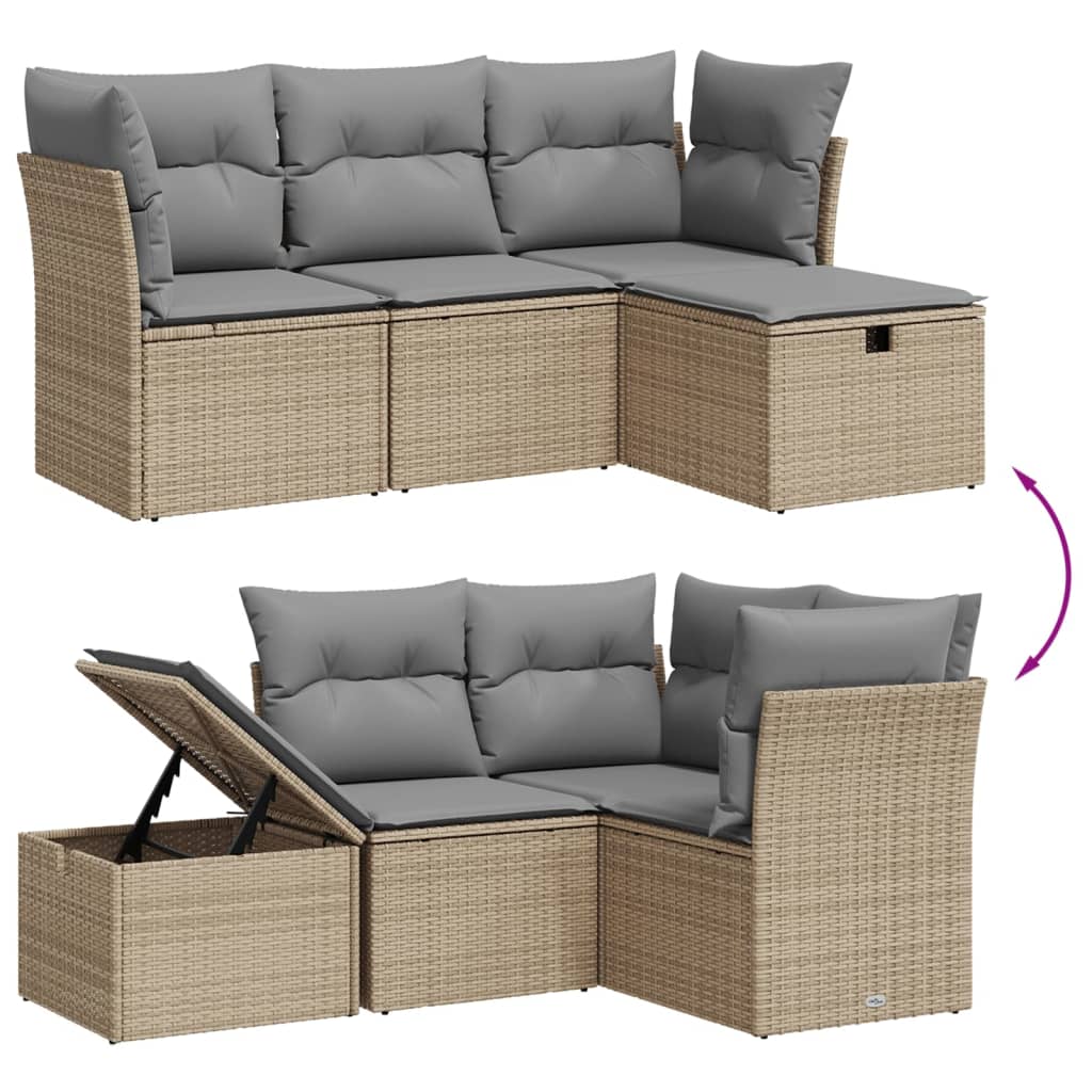 vidaXL Ensemble de canapés de jardin 4 pièces avec coussins, mélange beige, résine tressée