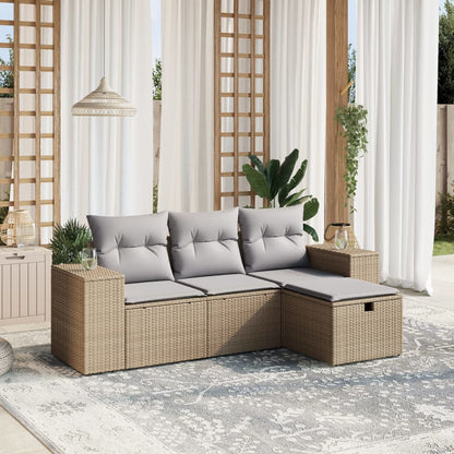 vidaXL Ensemble de canapés de jardin 4 pièces avec coussins, mélange beige, résine tressée