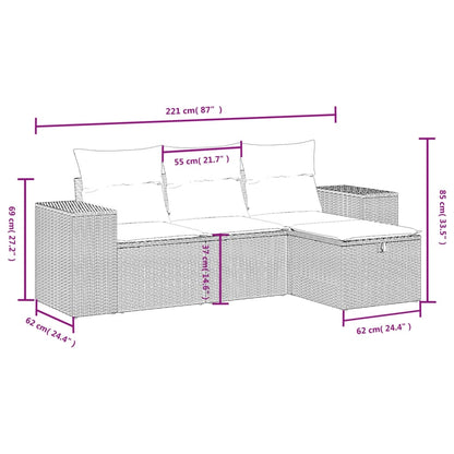 vidaXL 4-tlg. Garten-Sofagarnitur mit Kissen Grau Poly Rattan