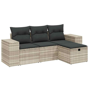 vidaXL 4-tlg. Garten-Sofagarnitur mit Kissen Hellgrau Poly Rattan