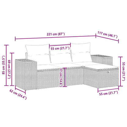 vidaXL 4-tlg. Garten-Sofagarnitur mit Kissen Hellgrau Poly Rattan