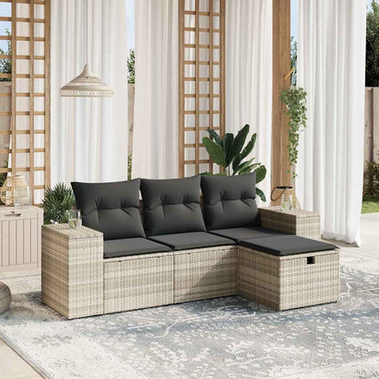 vidaXL 4-tlg. Garten-Sofagarnitur mit Kissen Hellgrau Poly Rattan
