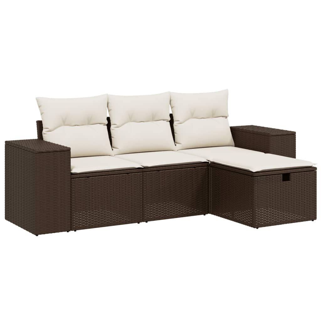 vidaXL Salon de jardin 4 pcs avec coussins résine tressée marron