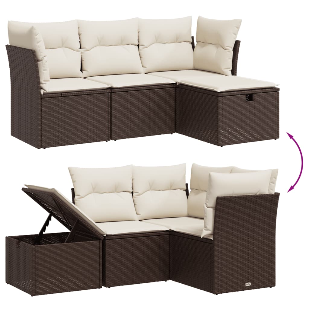 vidaXL Salon de jardin 4 pcs avec coussins résine tressée marron