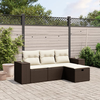 vidaXL Salon de jardin 4 pcs avec coussins résine tressée marron
