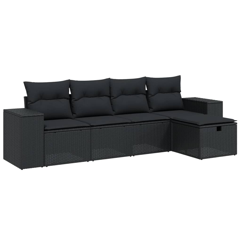 vidaXL 5-tlg. Garten-Sofagarnitur mit Kissen Schwarz Poly Rattan