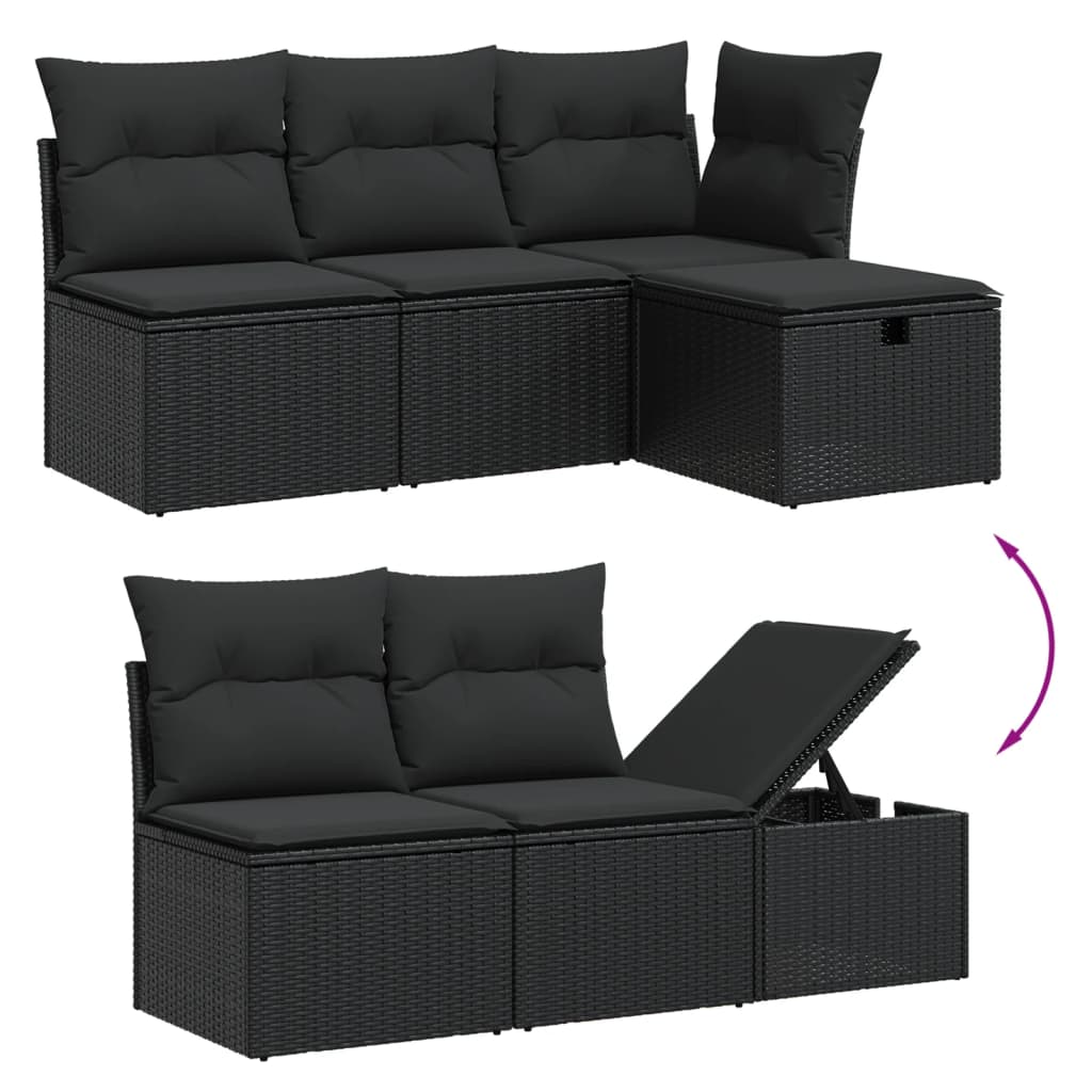 vidaXL 5-tlg. Garten-Sofagarnitur mit Kissen Schwarz Poly Rattan