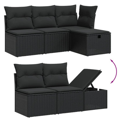 vidaXL 5-tlg. Garten-Sofagarnitur mit Kissen Schwarz Poly Rattan