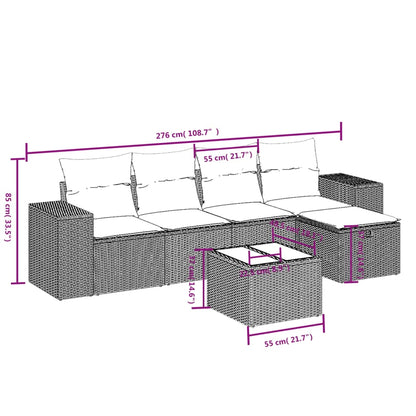 vidaXL 6-tlg. Garten-Sofagarnitur mit Kissen Schwarz Poly Rattan