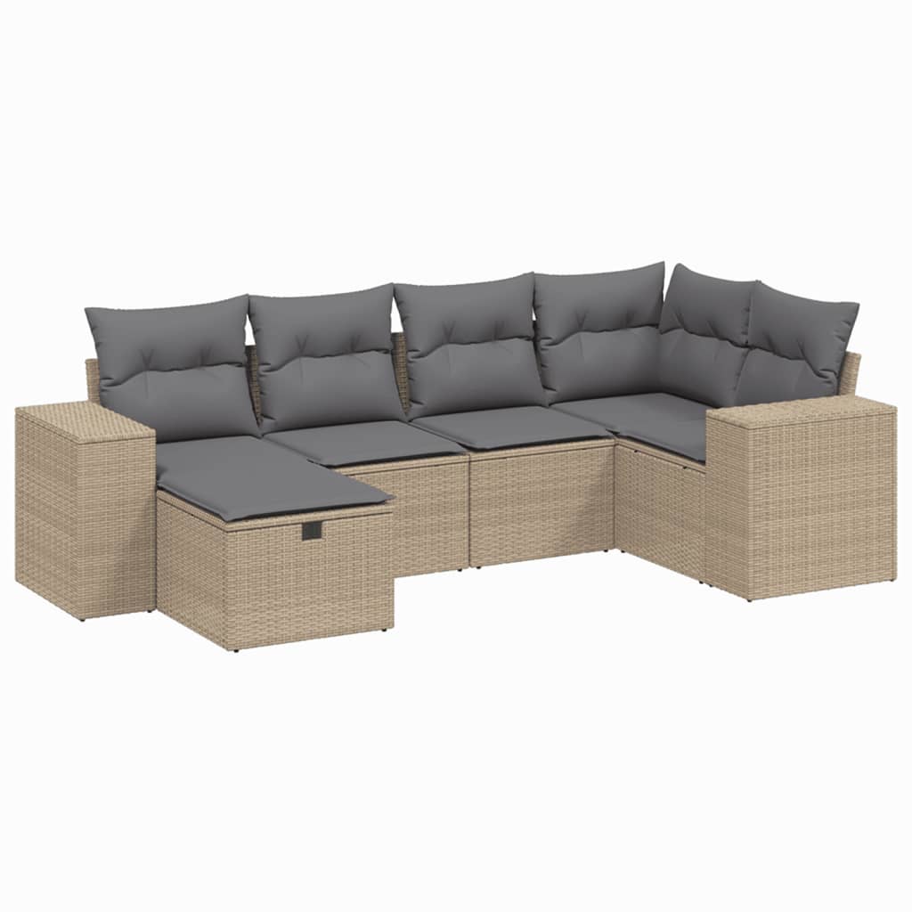 vidaXL 6-tlg. Garten-Sofagarnitur mit Kissen Beige Poly Rattan