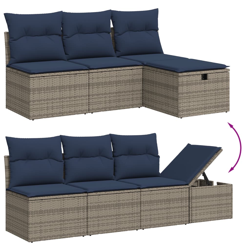 vidaXL 7-tlg. Garten-Sofagarnitur mit Kissen Grau Poly Rattan