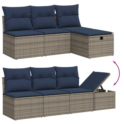 vidaXL 7-tlg. Garten-Sofagarnitur mit Kissen Grau Poly Rattan