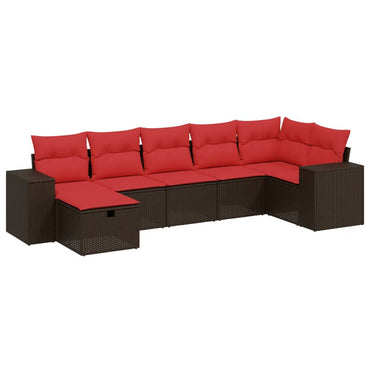 vidaXL 7-tlg. Garten-Sofagarnitur mit Kissen Braun Poly Rattan