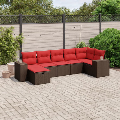 vidaXL 7-tlg. Garten-Sofagarnitur mit Kissen Braun Poly Rattan