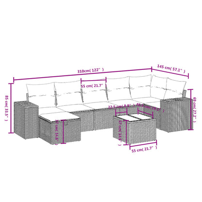 vidaXL 8-tlg. Garten-Sofagarnitur mit Kissen Schwarz Poly Rattan