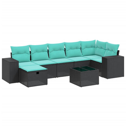 vidaXL 8-tlg. Garten-Sofagarnitur mit Kissen Schwarz Poly Rattan