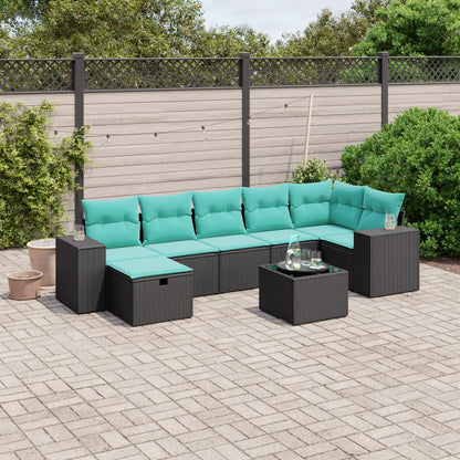 vidaXL 8-tlg. Garten-Sofagarnitur mit Kissen Schwarz Poly Rattan