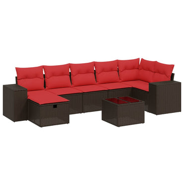 vidaXL 8-tlg. Garten-Sofagarnitur mit Kissen Braun Poly Rattan