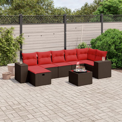 vidaXL 8-tlg. Garten-Sofagarnitur mit Kissen Braun Poly Rattan