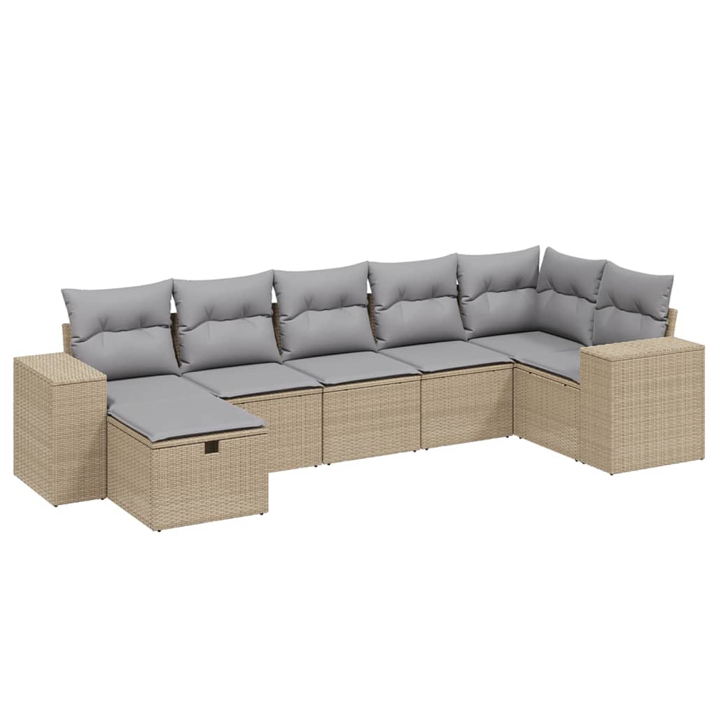 vidaXL 7-tlg. Garten-Sofagarnitur mit Kissen Beige Poly Rattan