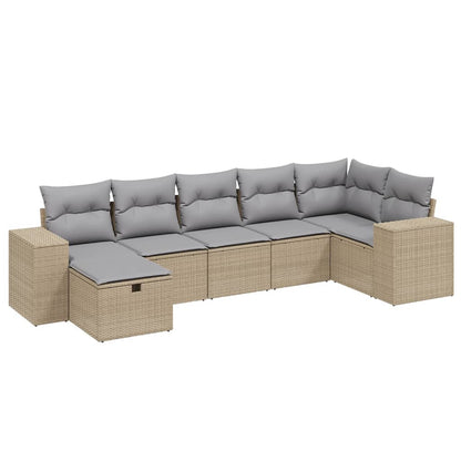 vidaXL 7-tlg. Garten-Sofagarnitur mit Kissen Beige Poly Rattan