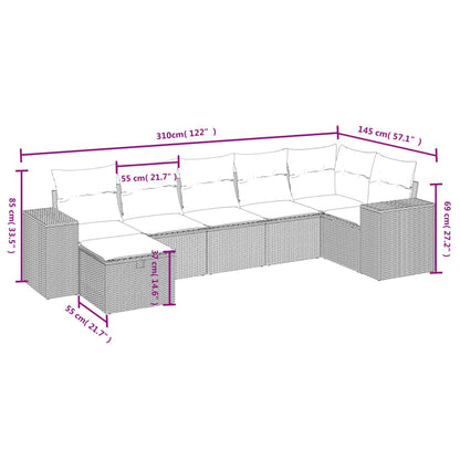 vidaXL 7-tlg. Garten-Sofagarnitur mit Kissen Beige Poly Rattan