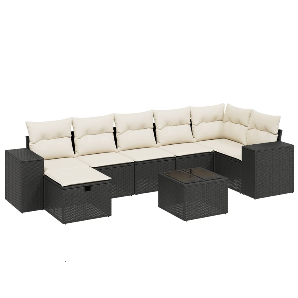 vidaXL 8-tlg. Garten-Sofagarnitur mit Kissen Schwarz Poly Rattan