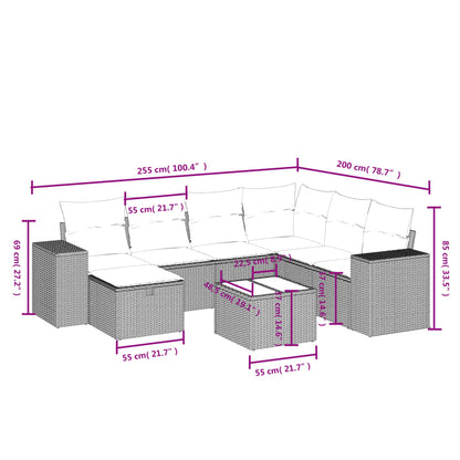 vidaXL 8-tlg. Garten-Sofagarnitur mit Kissen Schwarz Poly Rattan