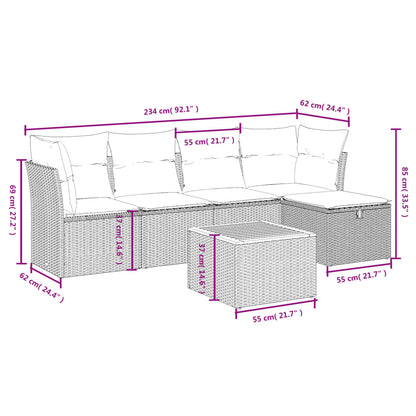 vidaXL 6-tlg. Garten-Sofagarnitur mit Kissen Beige Poly Rattan