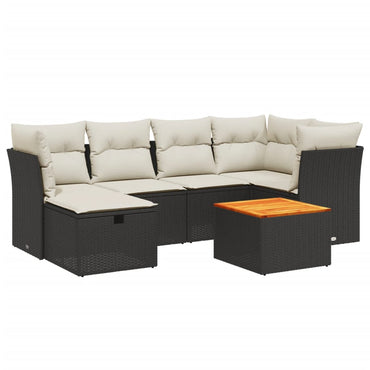 vidaXL 7-tlg. Garten-Sofagarnitur mit Kissen Schwarz Poly Rattan