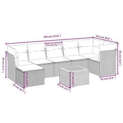 vidaXL 8-tlg. Garten-Sofagarnitur mit Kissen Schwarz Poly Rattan