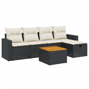 vidaXL 6-tlg. Garten-Sofagarnitur mit Kissen Schwarz Poly Rattan