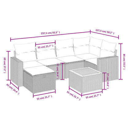 vidaXL 7-tlg. Garten-Sofagarnitur mit Kissen Schwarz Poly Rattan
