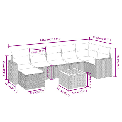 vidaXL 8-tlg. Garten-Sofagarnitur mit Kissen Schwarz Poly Rattan