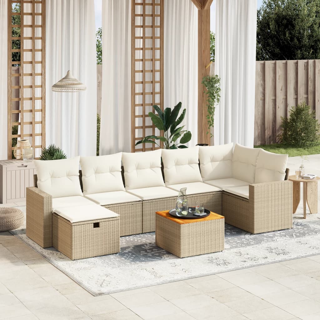 8-tlg. Garten-Sofagarnitur mit Kissen Beige Poly Rattan