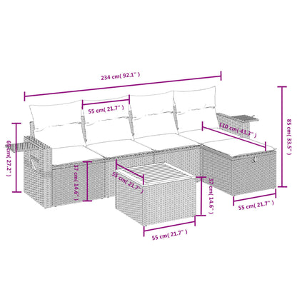 vidaXL 6-tlg. Garten-Sofagarnitur mit Kissen Beige Poly Rattan