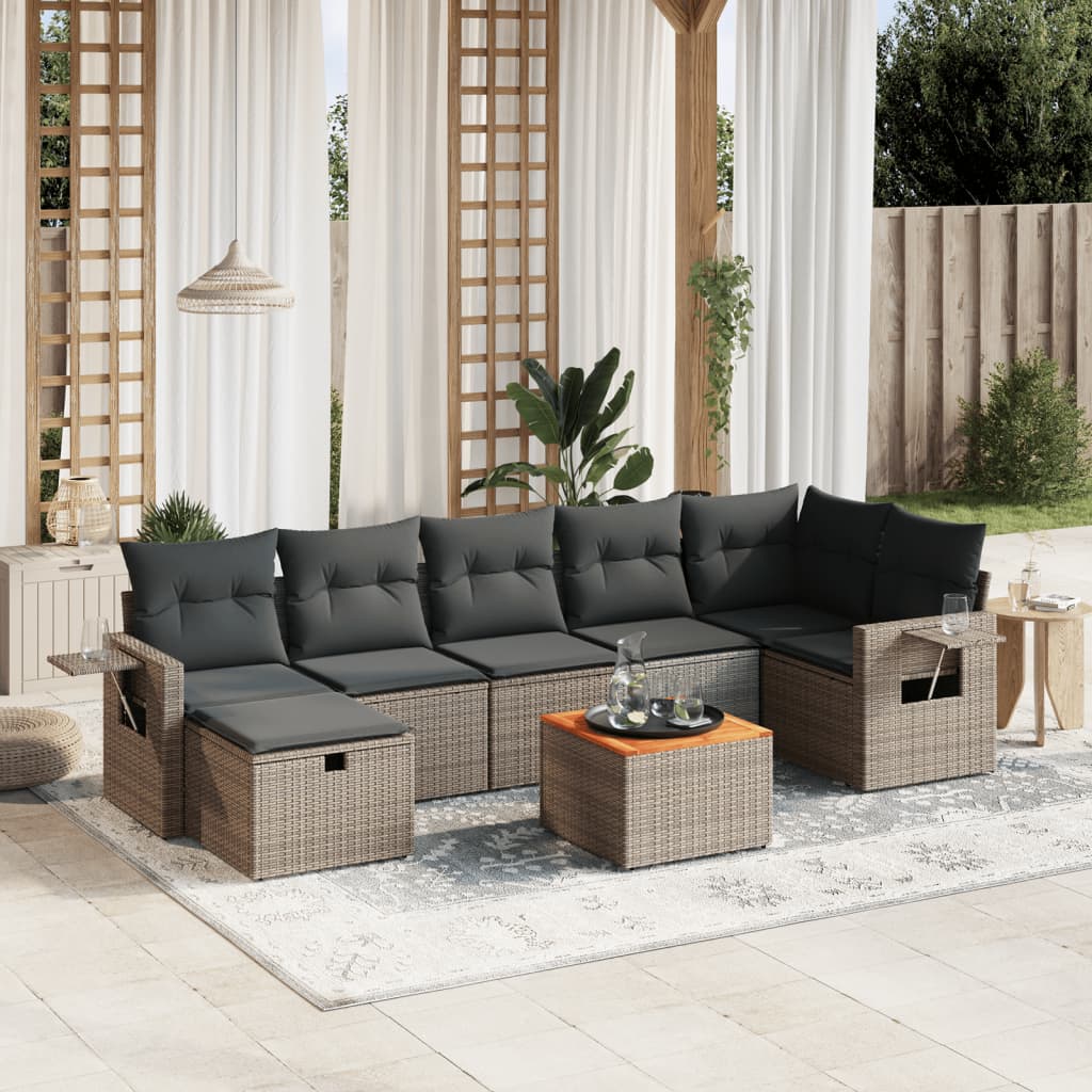 vidaXL Ensemble de canapés de jardin 8 pièces avec coussins en résine tressée grise