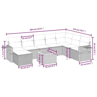 vidaXL Salon de jardin 9 pcs avec coussins Résine tressée Beige