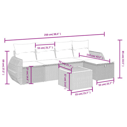 vidaXL Salon de jardin 6 pcs avec coussins Noir Résine tressée
