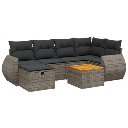 vidaXL 7-tlg. Garten-Sofagarnitur mit Kissen Grau Poly Rattan