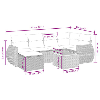 vidaXL 7-tlg. Garten-Sofagarnitur mit Kissen Grau Poly Rattan